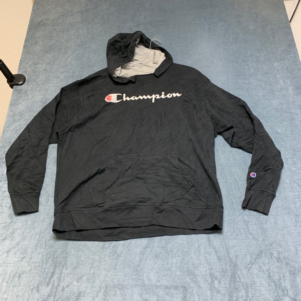 Champion Authentic Hoodie Men XL Black Graphic Logo Long Sleeve Athletic Wear